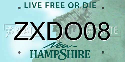 ZXDO08 New Hampshire License Plate