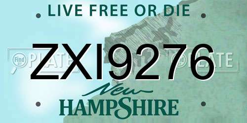 ZXI9276 New Hampshire License Plate