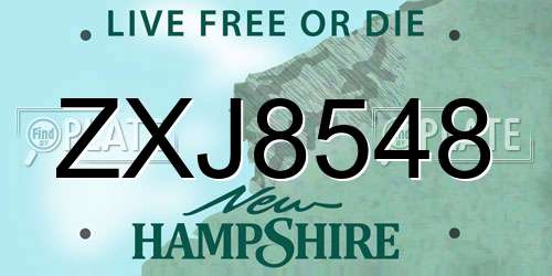 ZXJ8548 New Hampshire License Plate