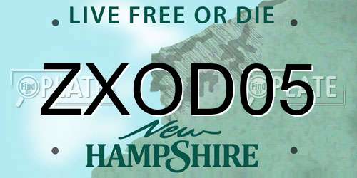 ZXOD05 New Hampshire License Plate