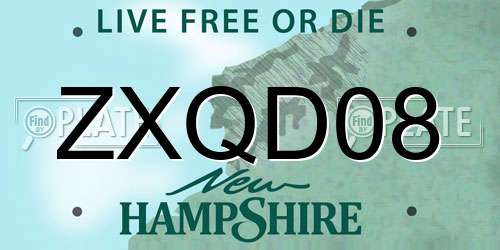 ZXQD08 New Hampshire License Plate