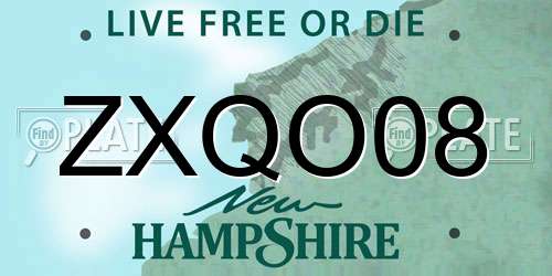 ZXQO08 New Hampshire License Plate