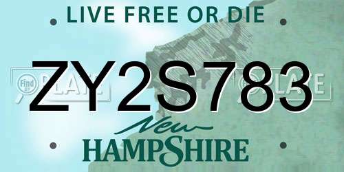 ZY2S783 New Hampshire License Plate