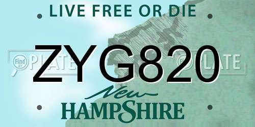 ZYG820 New Hampshire License Plate