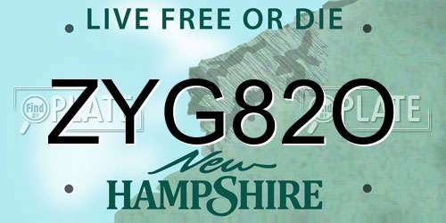 ZYG82O New Hampshire License Plate