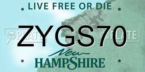 ZYGS70 New Hampshire License Plate