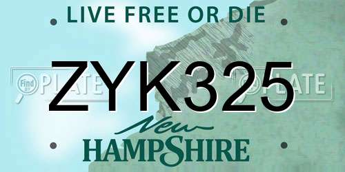ZYK325 New Hampshire License Plate