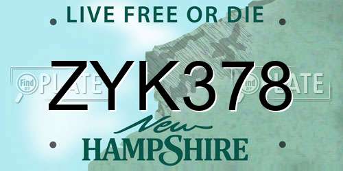 ZYK378 New Hampshire License Plate