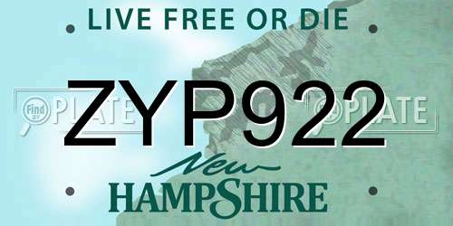 ZYP922 New Hampshire License Plate