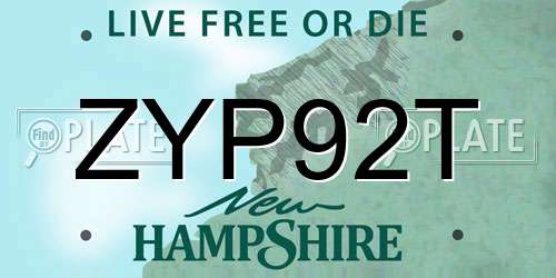 ZYP92T New Hampshire License Plate