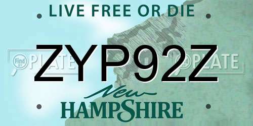 ZYP92Z New Hampshire License Plate