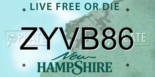 ZYVB86 New Hampshire License Plate