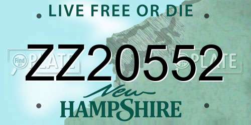 ZZ20552 New Hampshire License Plate