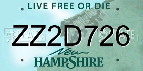 ZZ2D726 New Hampshire License Plate