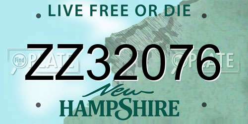 ZZ32076 New Hampshire License Plate