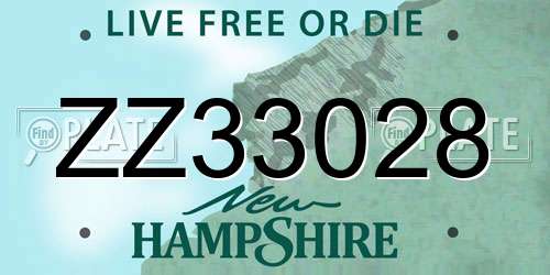 ZZ33028 New Hampshire License Plate