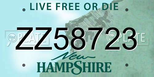 ZZ58723 New Hampshire License Plate