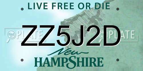 ZZ5J2D New Hampshire License Plate