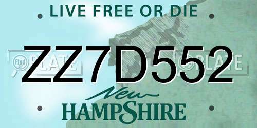 ZZ7D552 New Hampshire License Plate