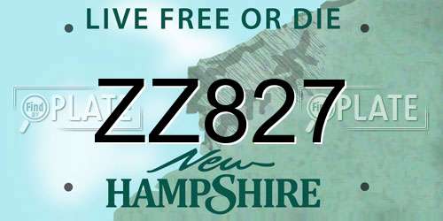 ZZ827 New Hampshire License Plate