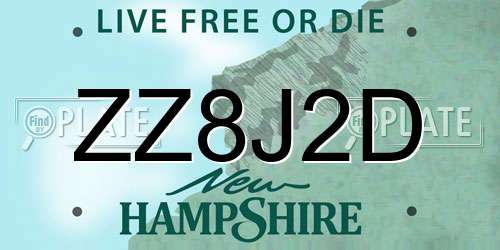 ZZ8J2D New Hampshire License Plate