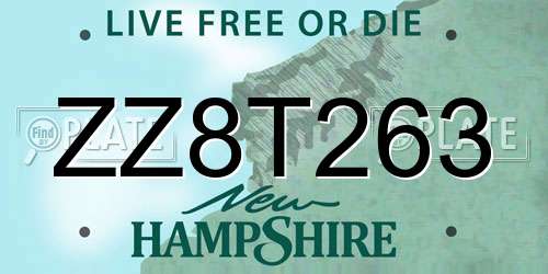 ZZ8T263 New Hampshire License Plate
