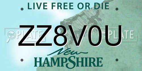 ZZ8V0U New Hampshire License Plate