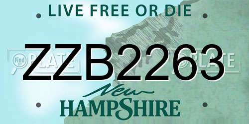 ZZB2263 New Hampshire License Plate