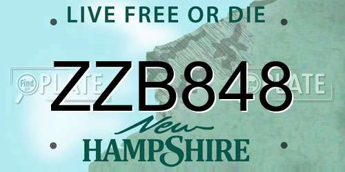 ZZB848 New Hampshire License Plate