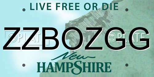 ZZBOZGG New Hampshire License Plate