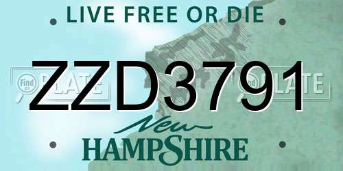 ZZD3791 New Hampshire License Plate