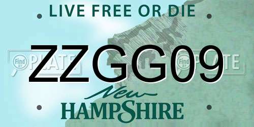 ZZGG09 New Hampshire License Plate