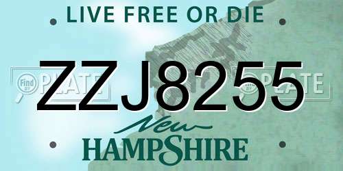 ZZJ8255 New Hampshire License Plate