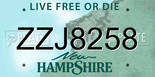 ZZJ8258 New Hampshire License Plate