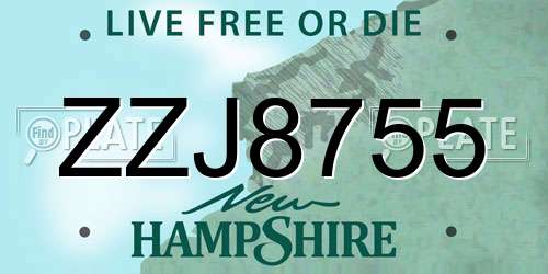ZZJ8755 New Hampshire License Plate