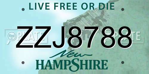 ZZJ8788 New Hampshire License Plate
