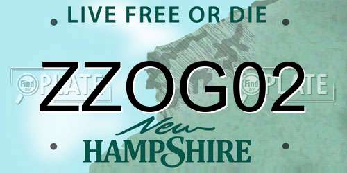 ZZOG02 New Hampshire License Plate