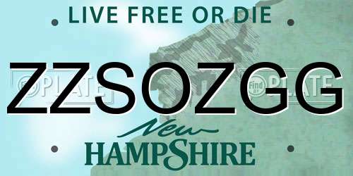 ZZSOZGG New Hampshire License Plate