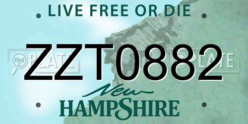 ZZT0882 New Hampshire License Plate