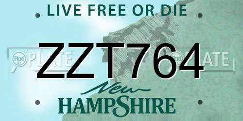 ZZT764 New Hampshire License Plate