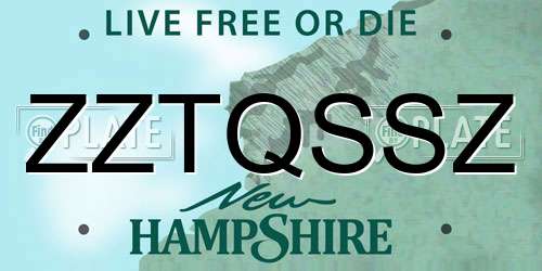 ZZTQSSZ New Hampshire License Plate