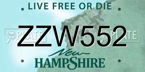 ZZW552 New Hampshire License Plate