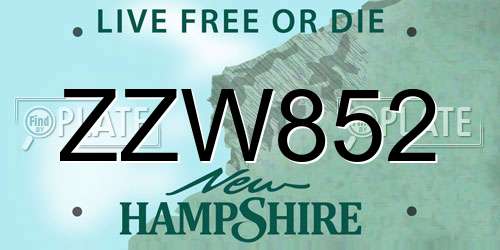 ZZW852 New Hampshire License Plate