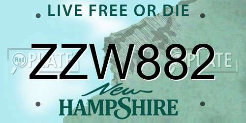 ZZW882 New Hampshire License Plate
