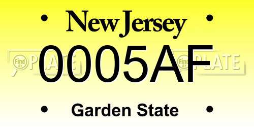 0005AF New Jersey License Plate