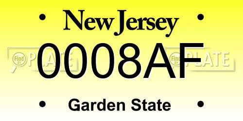 0008AF New Jersey License Plate