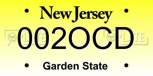 002OCD New Jersey License Plate