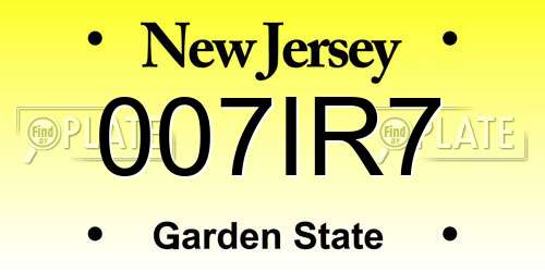 007IR7 New Jersey License Plate