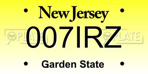 007IRZ New Jersey License Plate