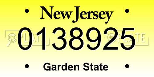 0138925 New Jersey License Plate